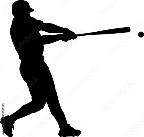 Black silhouette of baseball player hitting ball vector