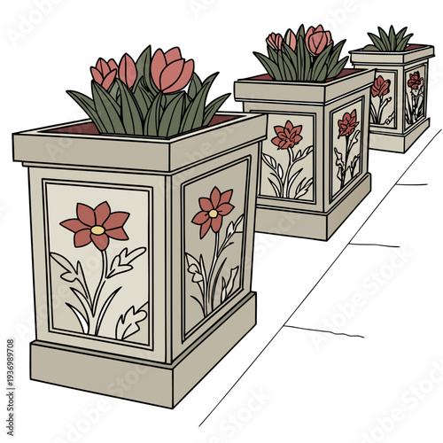 Decorative flower planters with red flowers decorative planters