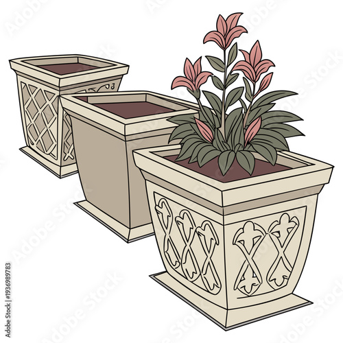 Decorative planters with floral and plant flower pot