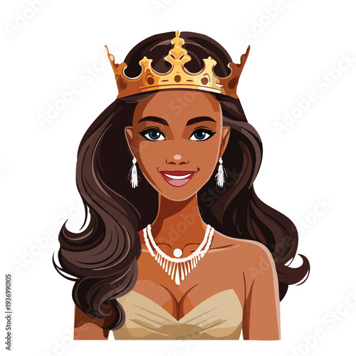 Woman portrait with crown and jewelry smiling