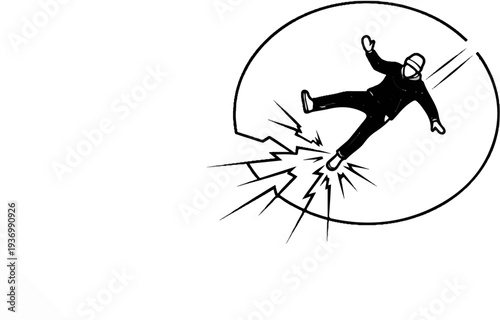 Stylized depiction of a person falling with dramatic, sharp lines emanating from their feet