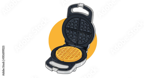 Delicious golden waffle in modern electric waffle maker