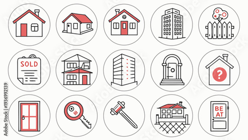Real Estate Property Icon Collection , Home and Building Symbols for Agents and Developers