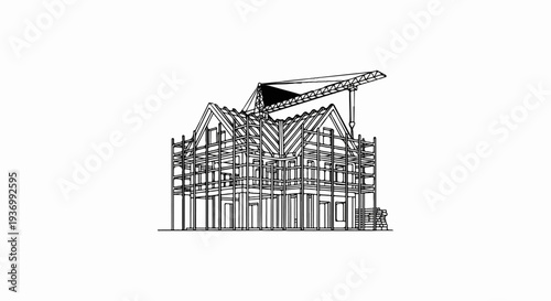 Construction of a multi-story building with scaffolding and a crane