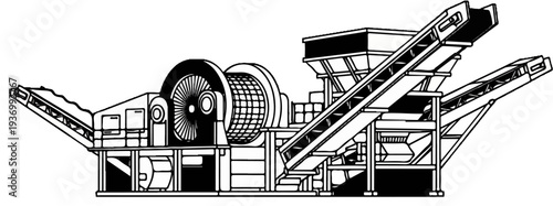 Industrial rock crusher with conveyor belts and hopper for material processing