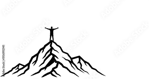 Silhouette of person on mountain peak with arms outstretched