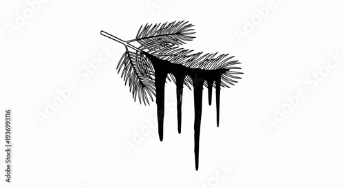 Stylized coniferous branch with dripping black substance