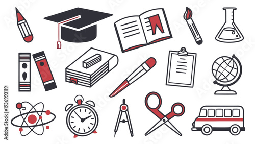  Education Office Essentials Icon Set ,Academic and Stationery Symbols for Learning Materials