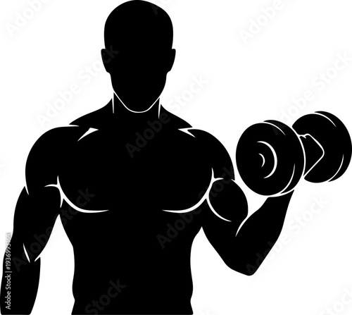 Vector silhouette of a man lifting dumbbell