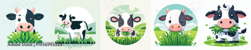 vector of a cow eating grass