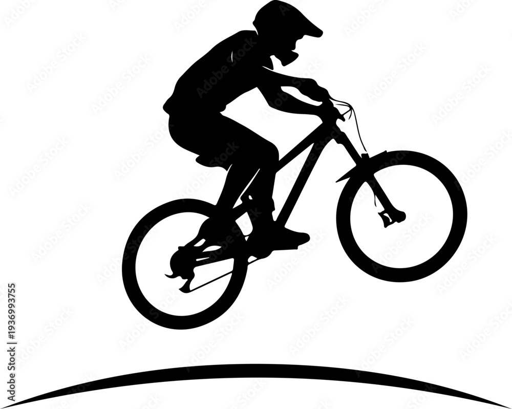 Naklejka premium Vector silhouette of a mountain biker in motion