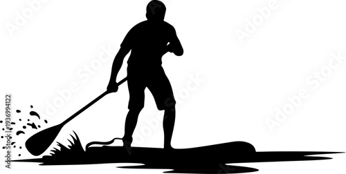 Vector silhouette of man paddleboarding