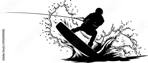 Vector wakeboarder silhouette with splash