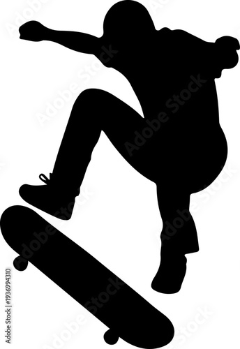 Black silhouette of a skateboarder in mid-air vector