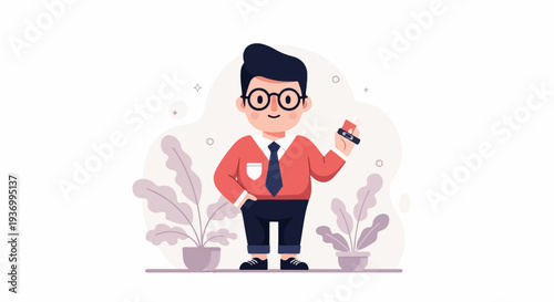 Cartoon man in glasses holding a vape device