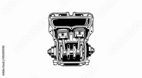 Detailed cross-section illustration of a two-cylinder internal combustion engine