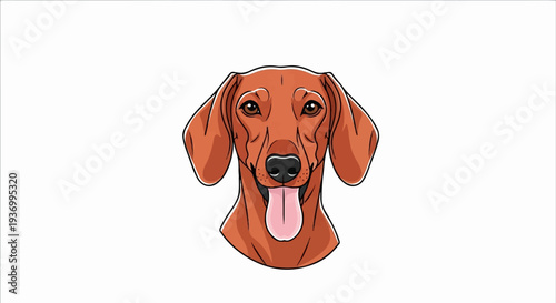 Cartoon dog with long ears and pink tongue on white background