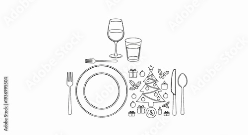 Festive place setting with a Christmas tree and gifts, ready for celebration