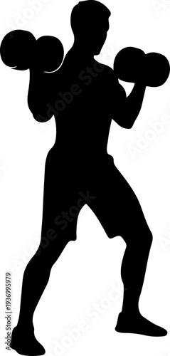 Vector silhouette of man lifting dumbbells