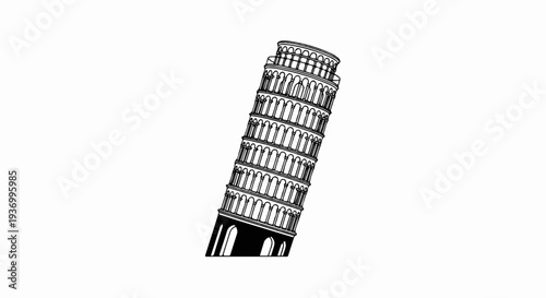 Iconic leaning tower, a famous historical Italian landmark, depicted in monochrome