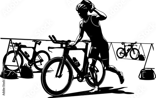 Vector illustration of cyclist with bicycle and bike rack