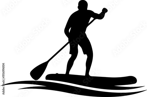 Black silhouette of man paddleboarding vector