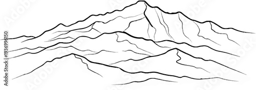 Abstract monochrome mountain range with flowing lines and varied peaks