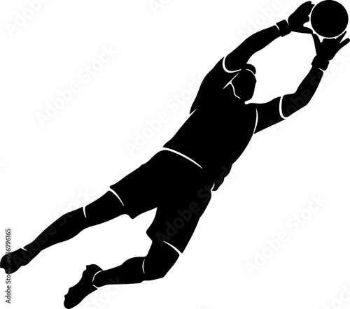 Vector silhouette of soccer goalkeeper catching ball