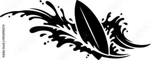 Surfboard vector icon with splash