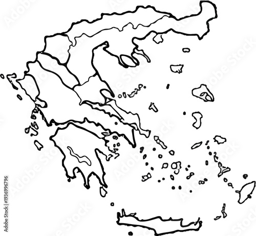 Outline map of Greece and its islands, black and white