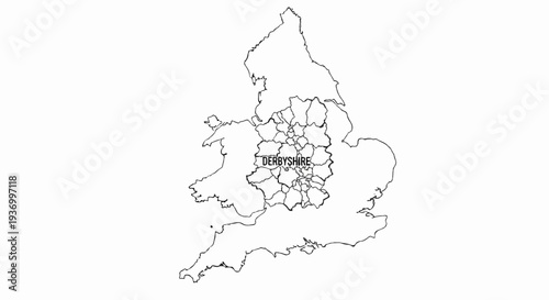 Outline map of England highlighting the Derbyshire region with internal divisions