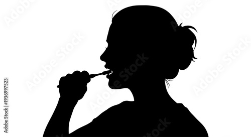 Silhouette of a person brushing their teeth, showing a profile view against a white background, emphasizing daily oral hygiene routine.