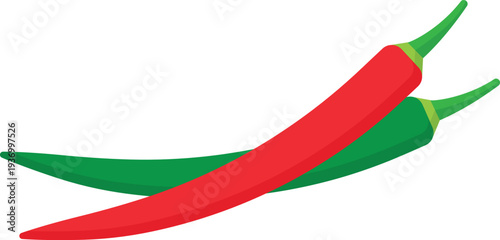 Red and Green Chili Peppers Flat Illustration Isolated on White Background