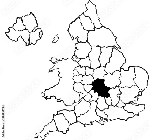 Stylized map highlighting a central region of Great Britain with internal borders