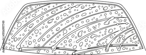 Car windshield with rain streaks and water droplets