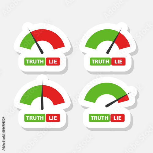 Truth and lie indicator Sign sticker isolated on gray background