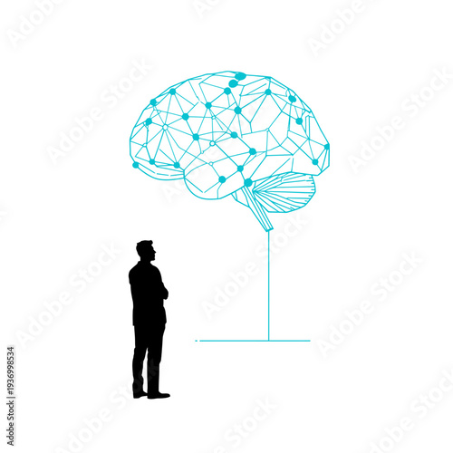 Businessman contemplating innovative neural network concept