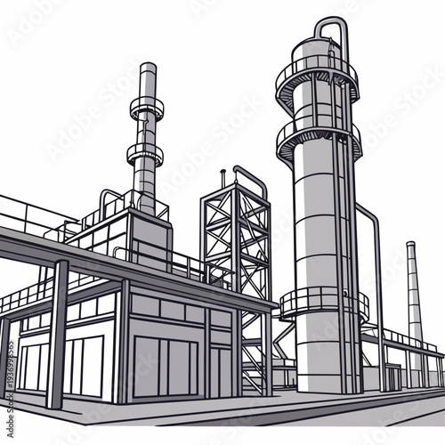 Industrial processing facility with smokestacks and catwalks 1