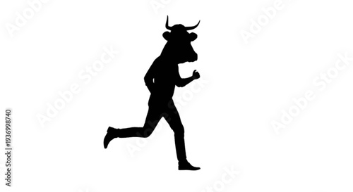Black silhouette of a muscular bull running