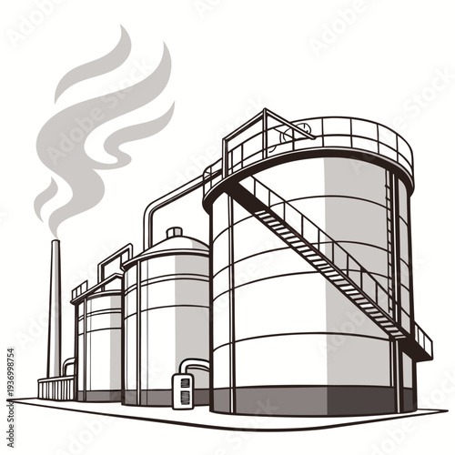 Gray of industrial oil refinery with smokestack factory