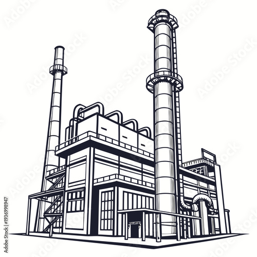 Large industrial refinery facility with smokestacks 1