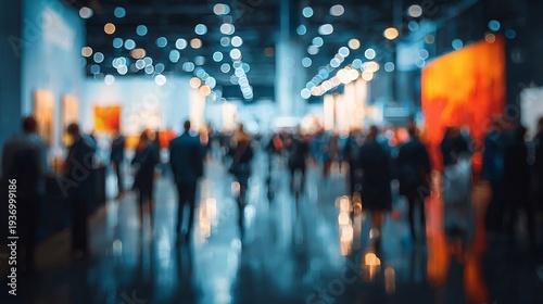 Wallpaper Mural Blurry Crowd at Exhibition with Abstract Bokeh Light Creating a Vibrant Trade Show Atmosphere Torontodigital.ca