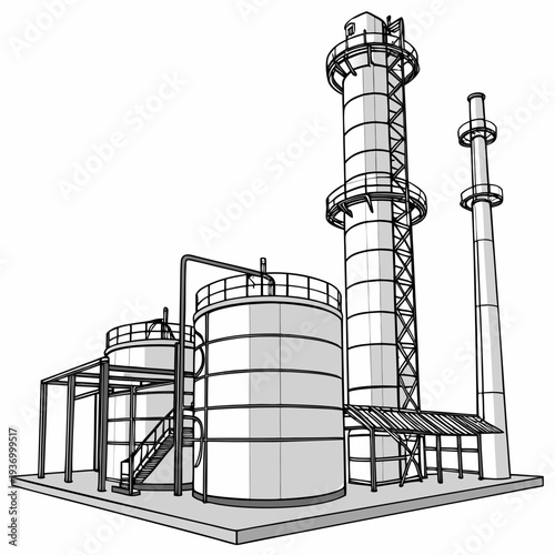 Refinery station with tanks and smokestacks industrial