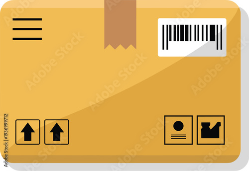 Shipping Label with Barcode and Handling Instructions for Logistics Package Concept