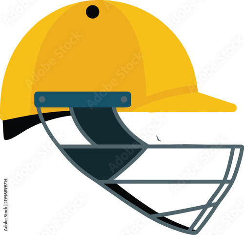 Yellow Cricket Helmet with Protective Face Guard for Sports Safety Concept
