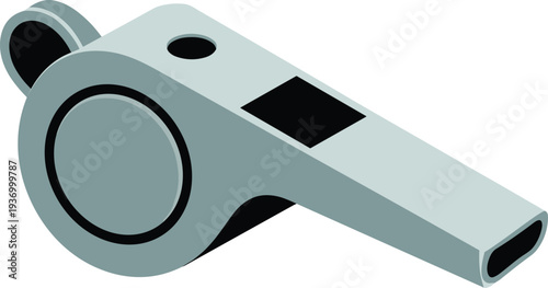 Modern gray referee whistle on white background for sports officiating concept
