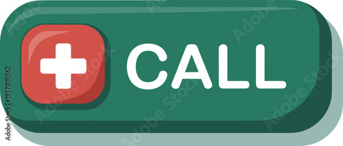 Modern green call button with red plus sign for emergency contact concept