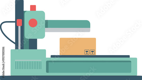 Automated packaging machine in action with cardboard box for industrial packaging concept