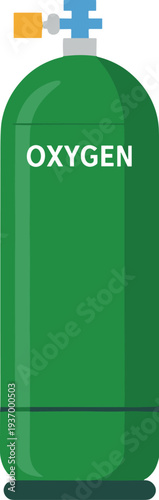Green oxygen tank with valve for medical treatment and industrial gas supply concept