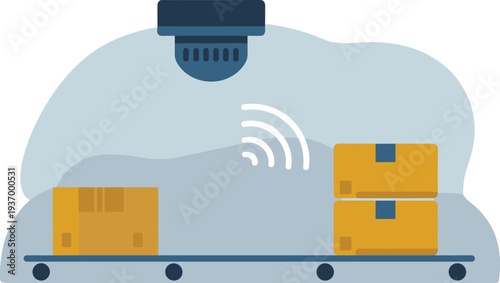 Automated warehouse robot moving boxes with wireless control for smart logistics concept